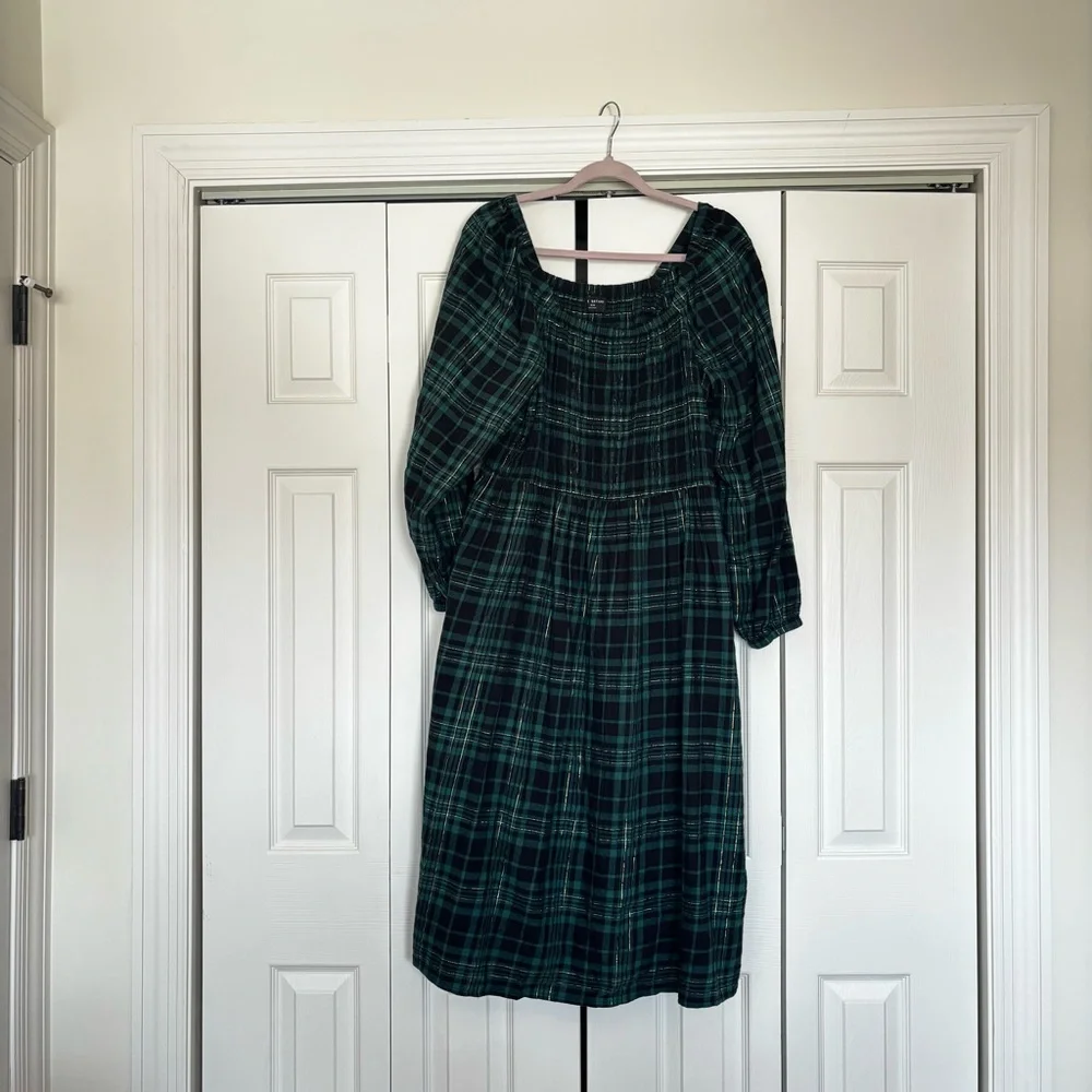 Lane Bryant Green and Navy Plaid Long Sleeve Dress - Picture 3 of 5